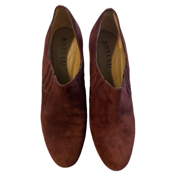 Anyi Lu Italian Suede Burgundy Booties with 3 Inch Heel EU Size 40.5 - Picture 2 of 11